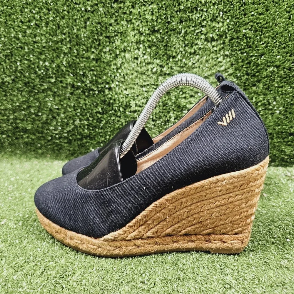 Viscata Barcelona Roses Navy Blue Canvas V Cut Espadrille Wedge Womens 39 US 8